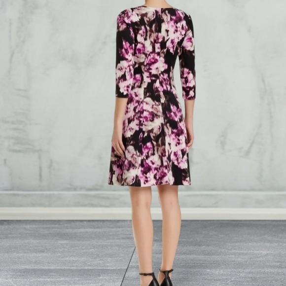 New Eliza J Dress Jeweled Neck purple abstract Print Flared Scuba Knit SZ: 14 - Picture 2 of 8